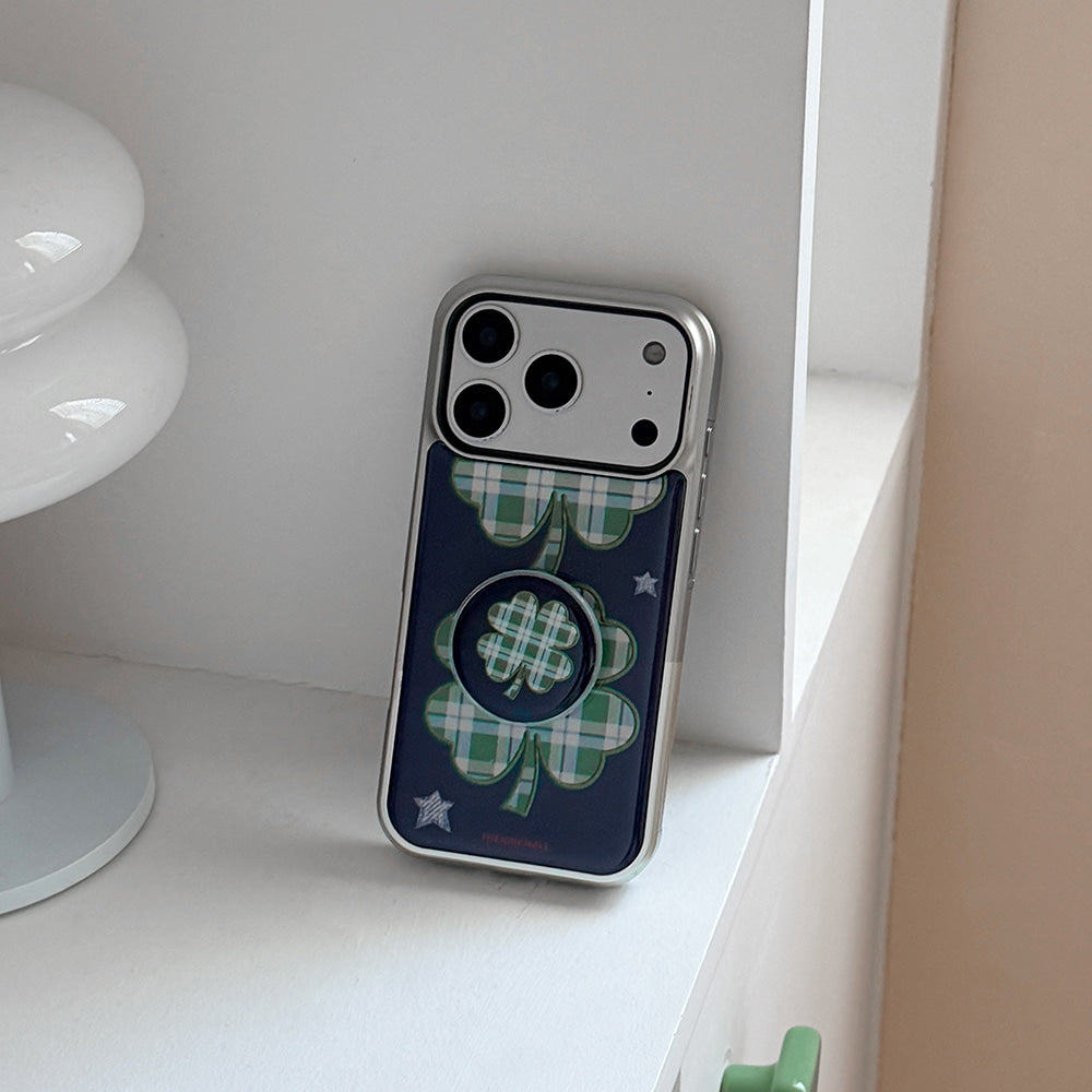 Vintage Gingham Patch Phone Case (Silver bumper)