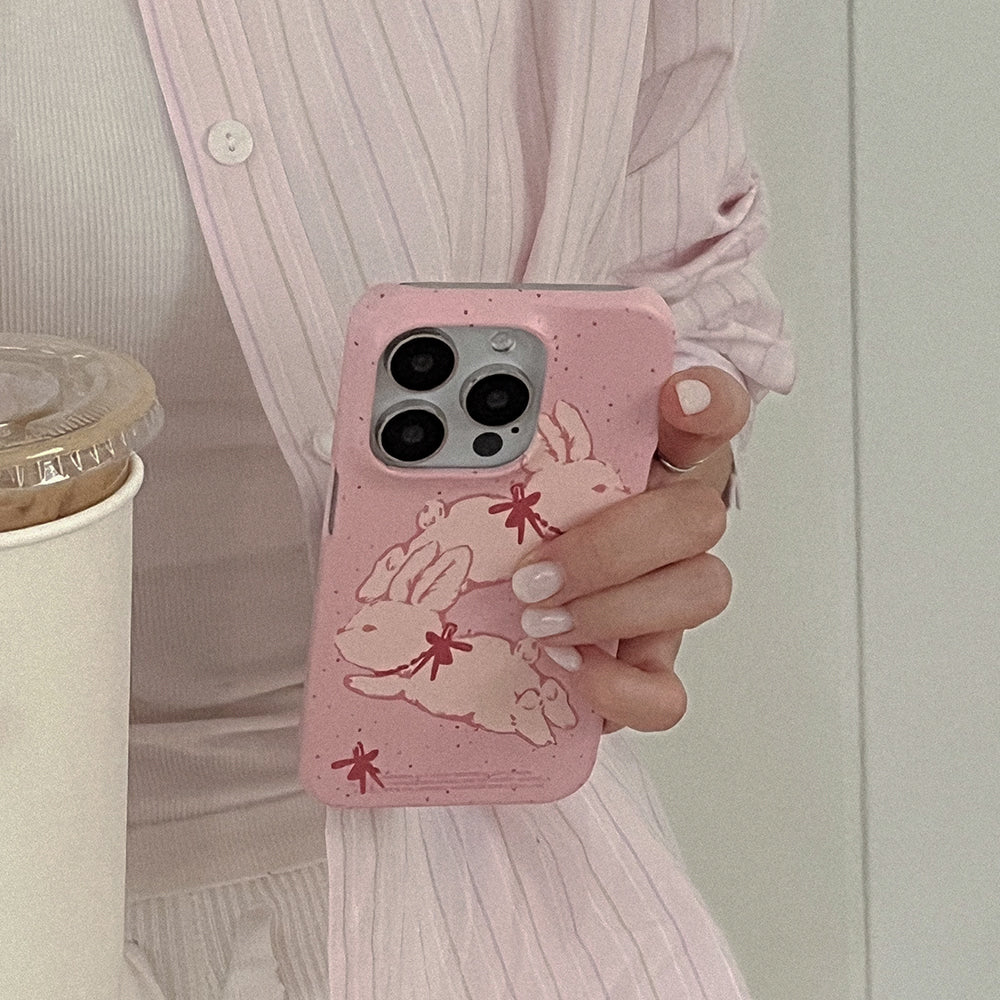 Fuzzy Ribbon Bunny Phone Case (Hard/Card Storage)