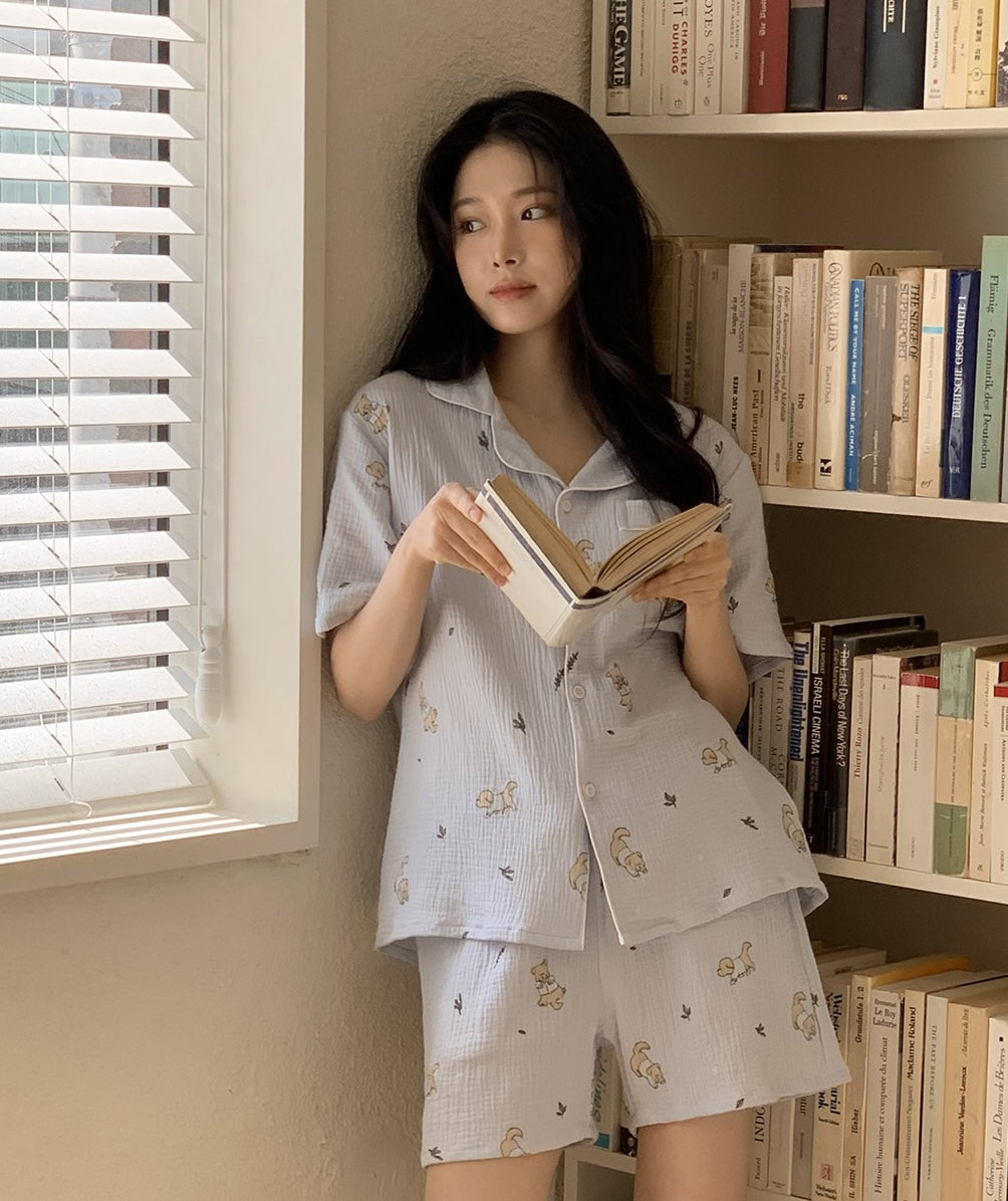Juuneedu Mocha Cotton Short Sleeves Pajamas (2色) 短袖睡衣