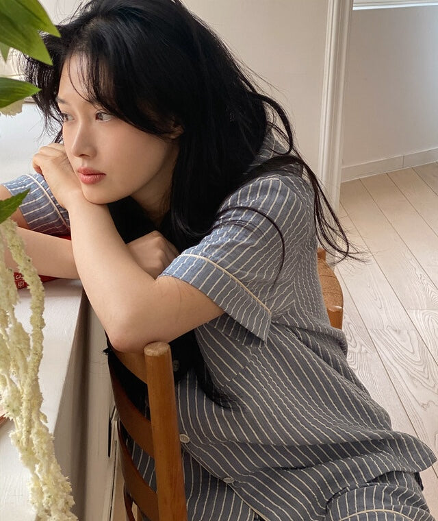 【買2套減$20✨】Juuneedu 7 Days Stripe Cotton Short Sleeves Pajamas (7色) 短袖睡衣
