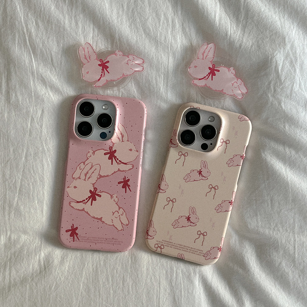 Fuzzy Ribbon Bunny Phone Case (Hard/Card Storage)