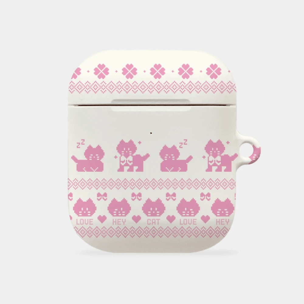 Hey Cat Knit Pattern Airpods Case (Hard 硬殼)