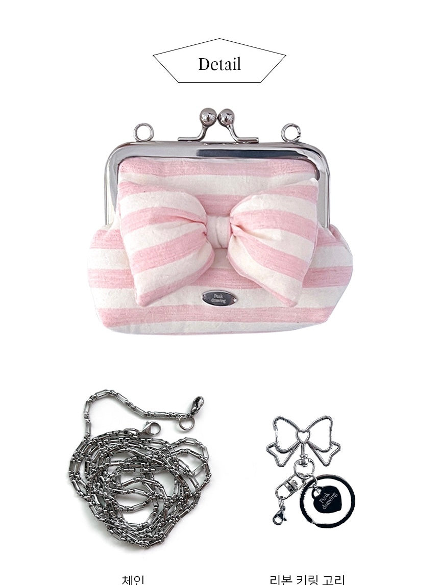 Peakdrawing Rose pink stripe ribbon frame mini bag