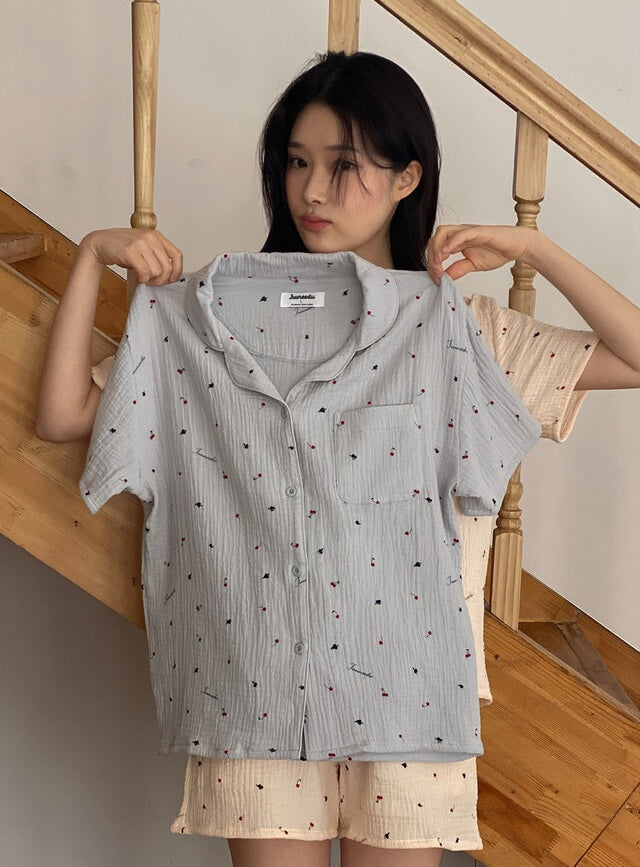 Juuneedu Cherry Cotton Short Sleeves Pajamas (3色) 短袖睡衣