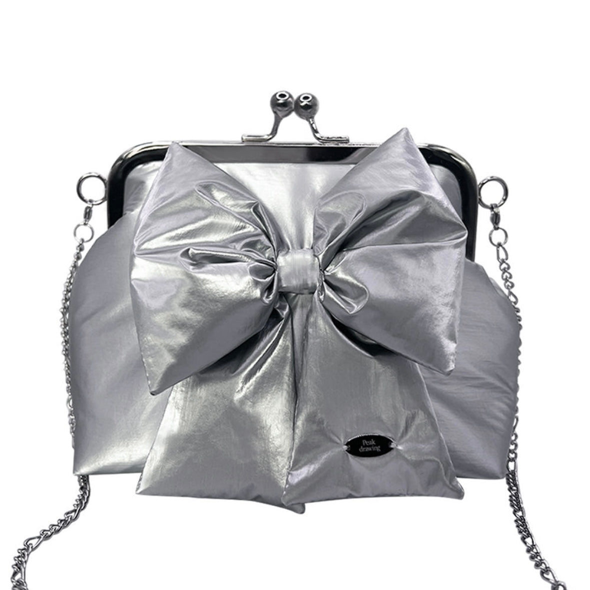 Peakdrawing Medium silver ribbon puffer frame bag