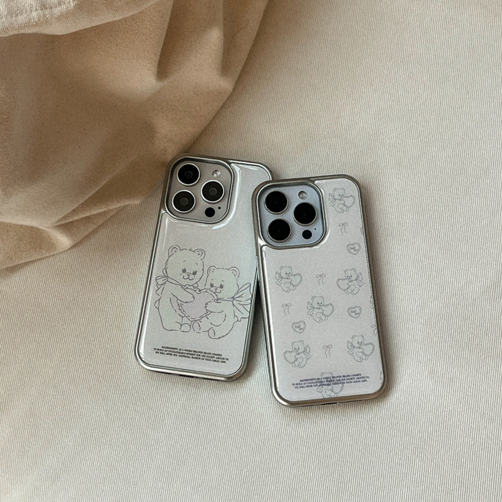 Vintage Heart Bear Phone Case (Silver bumper case)