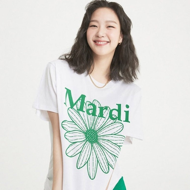 MARDI MERCREDI TSHIRT FLOWERMARDI_WHITE GREEN