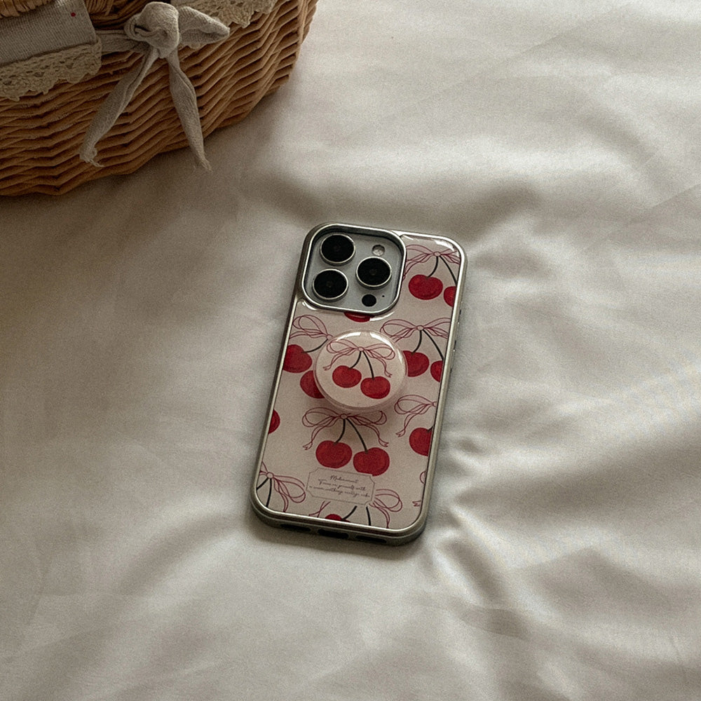 Ribbon Cherry Phone Case (Silver bumper case)