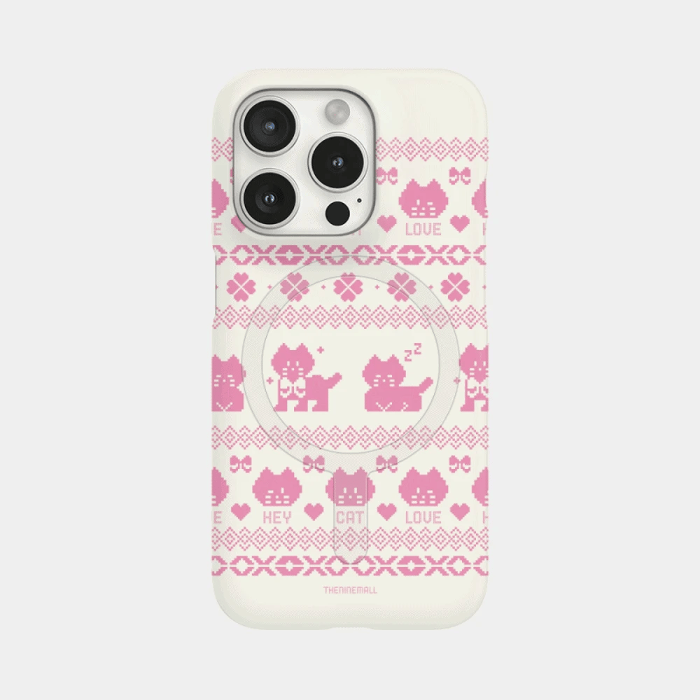 Hey Cat Knit Pattern Phone Case (Hard/Card Storage/Magsafe)