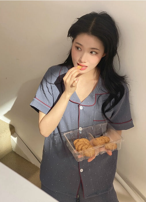 【買2套減$20✨】Juuneedu 7 Days Stripe Cotton Short Sleeves Pajamas (7色) 短袖睡衣