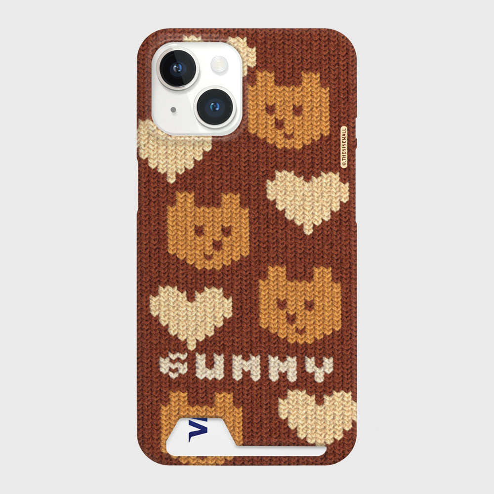 Brown Heart Knit Gummy Phone Case (Hard/Card Storage)