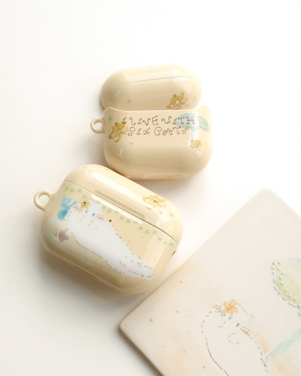 I live with six cats Orange Plumeria Airpods Case