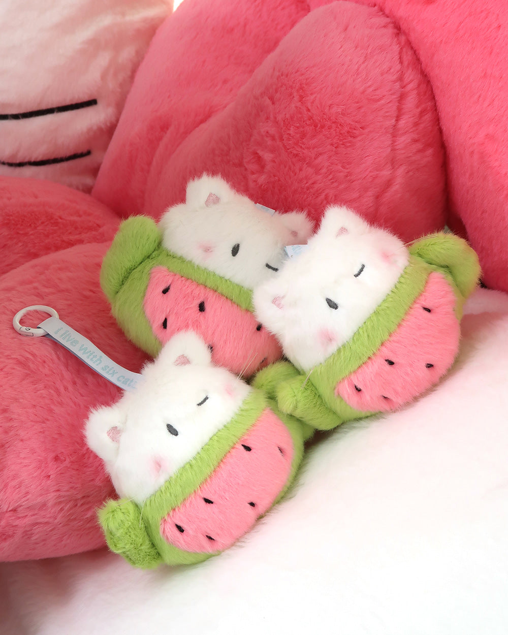 I live with six cats Watermelon Cat Teapot Keyring