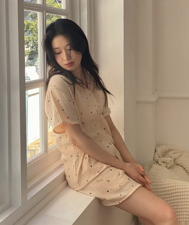 Juuneedu Cherry Cotton Short Sleeves Pajamas (3色) 短袖睡衣