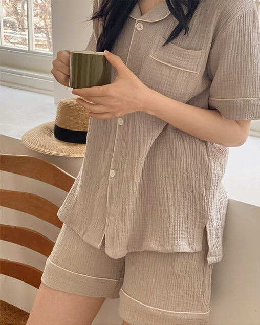 【買2套減$20✨】Juuneedu 7 Days Stripe Cotton Short Sleeves Pajamas (7色) 短袖睡衣