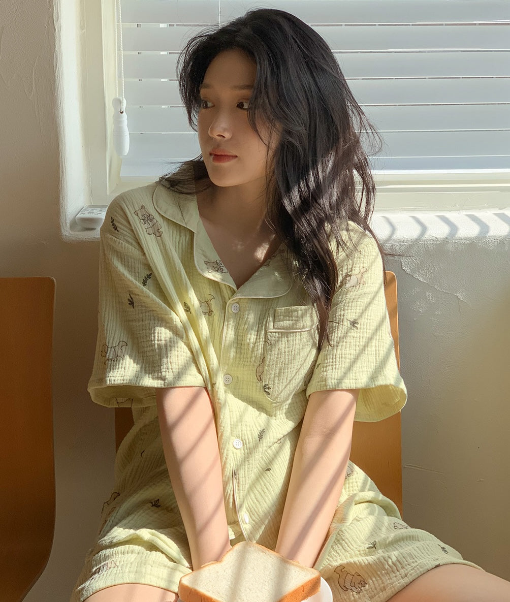 Juuneedu Mocha Cotton Short Sleeves Pajamas (2色) 短袖睡衣