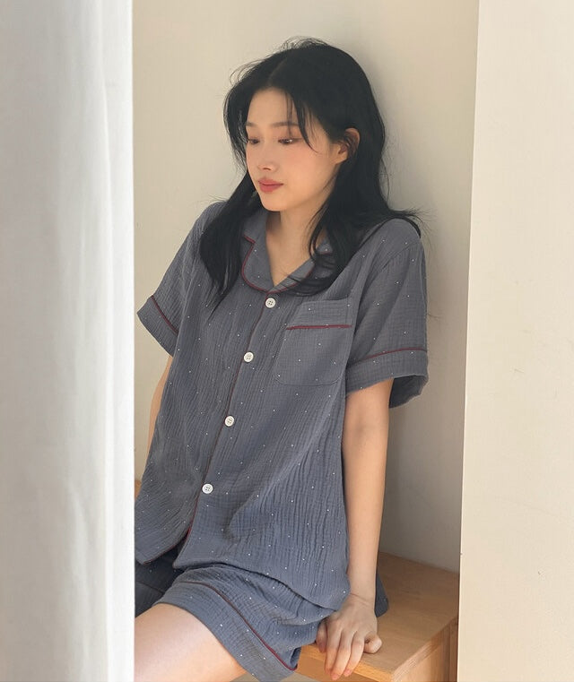 【買2套減$20✨】Juuneedu 7 Days Stripe Cotton Short Sleeves Pajamas (7色) 短袖睡衣