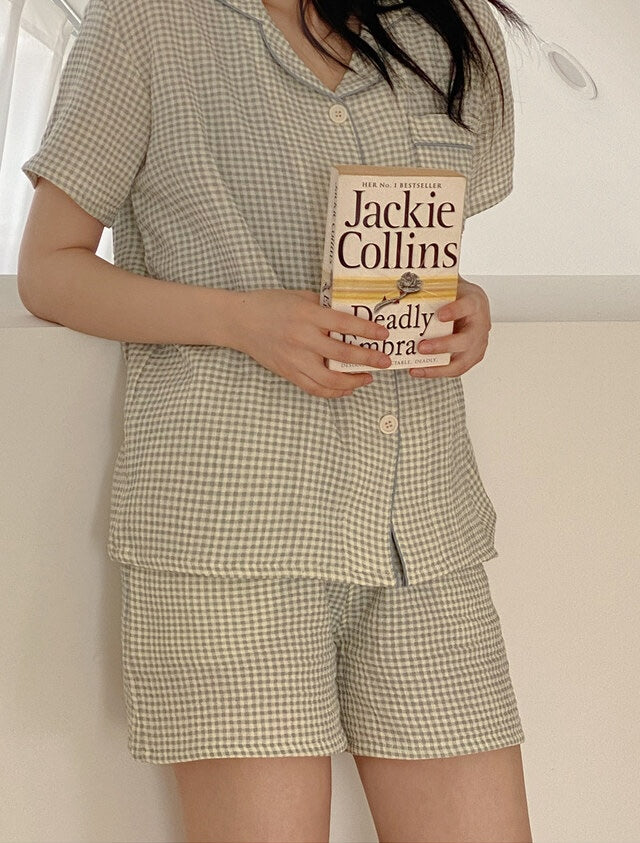 Juuneedu Daisy Check Cotton Short Sleeves Pajamas (3色) 短袖睡衣