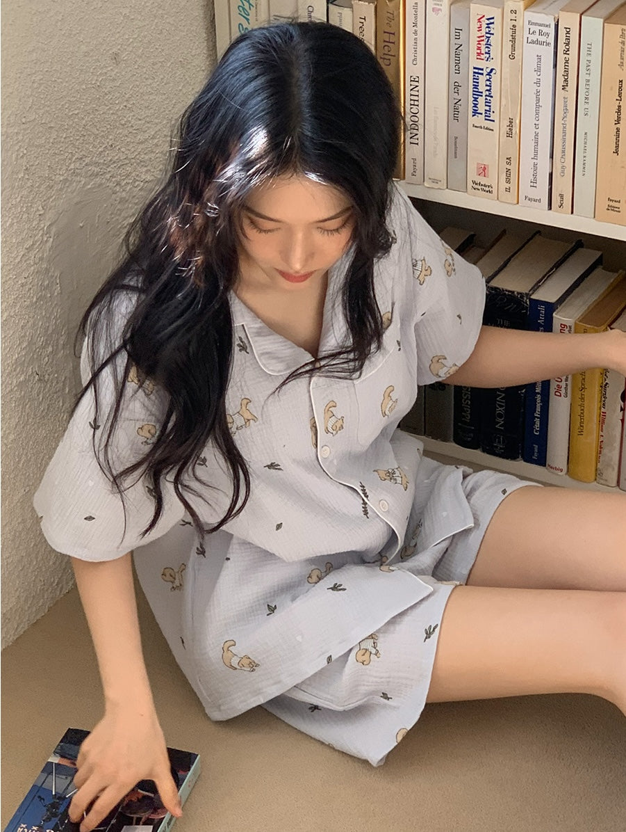 Juuneedu Mocha Cotton Short Sleeves Pajamas (2色) 短袖睡衣