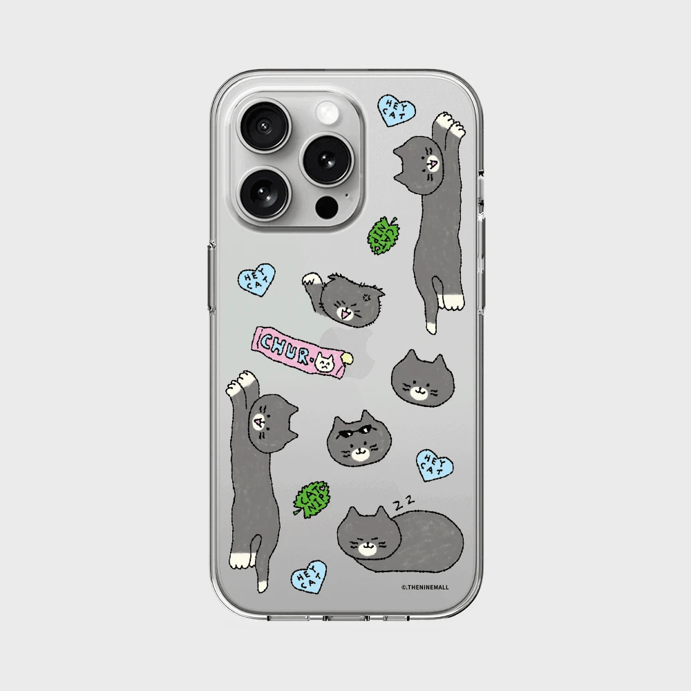 Hey Cat Drawing Pattern Phone Case (Clear 透明殼)