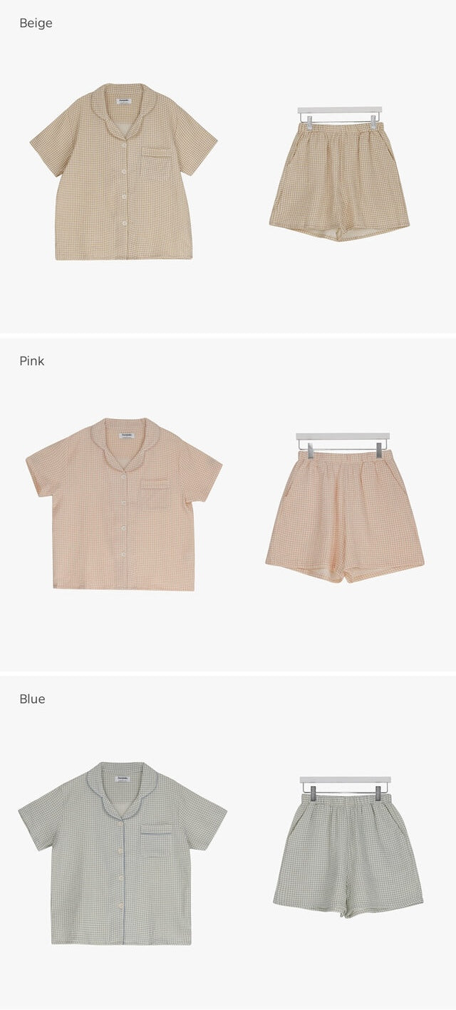 Juuneedu Daisy Check Cotton Short Sleeves Pajamas Set (3色) 短袖睡衣套裝