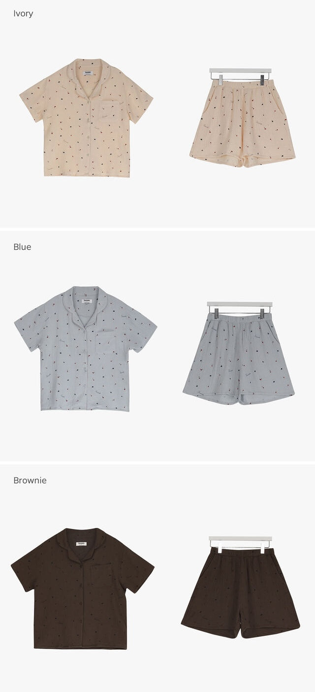 Juuneedu Cherry Cotton Short Sleeves Pajamas Set (3色) 短袖睡衣套裝
