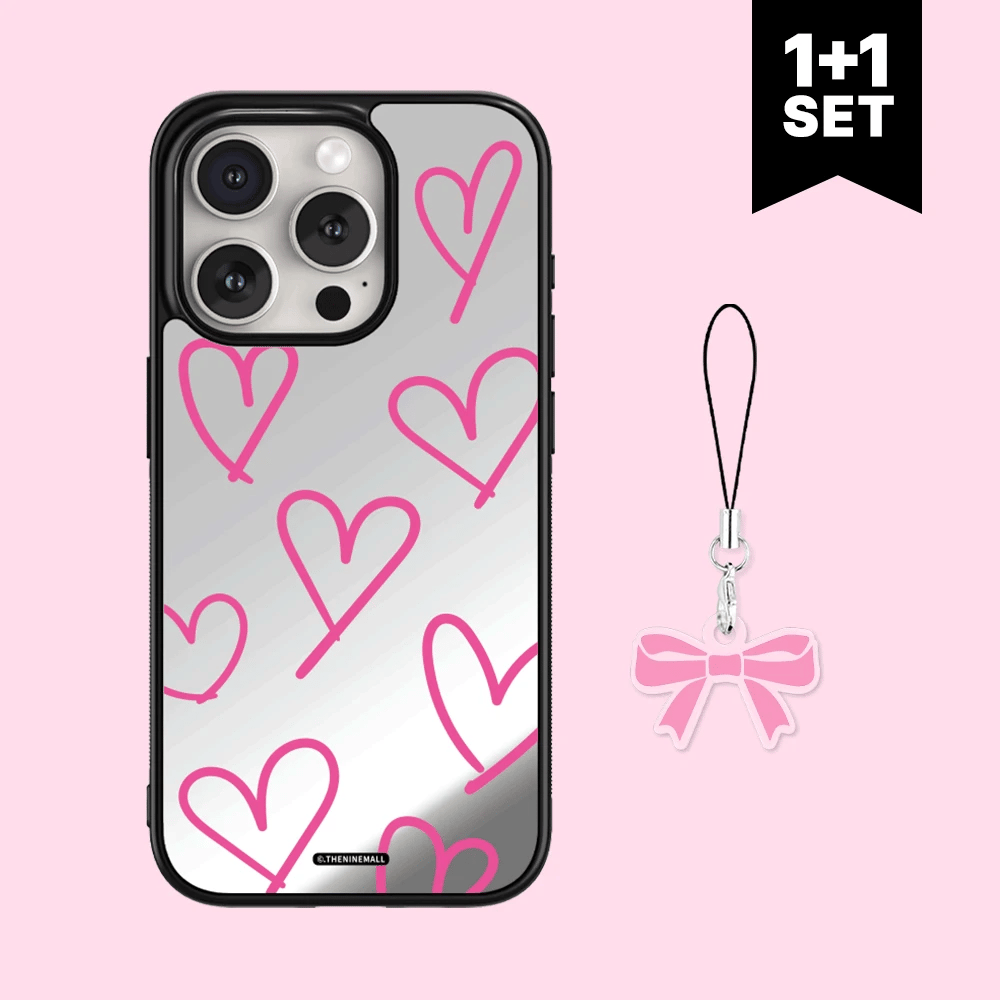 【Set】Line Heart Pattern (Mirror 鏡面殼) +手機吊飾