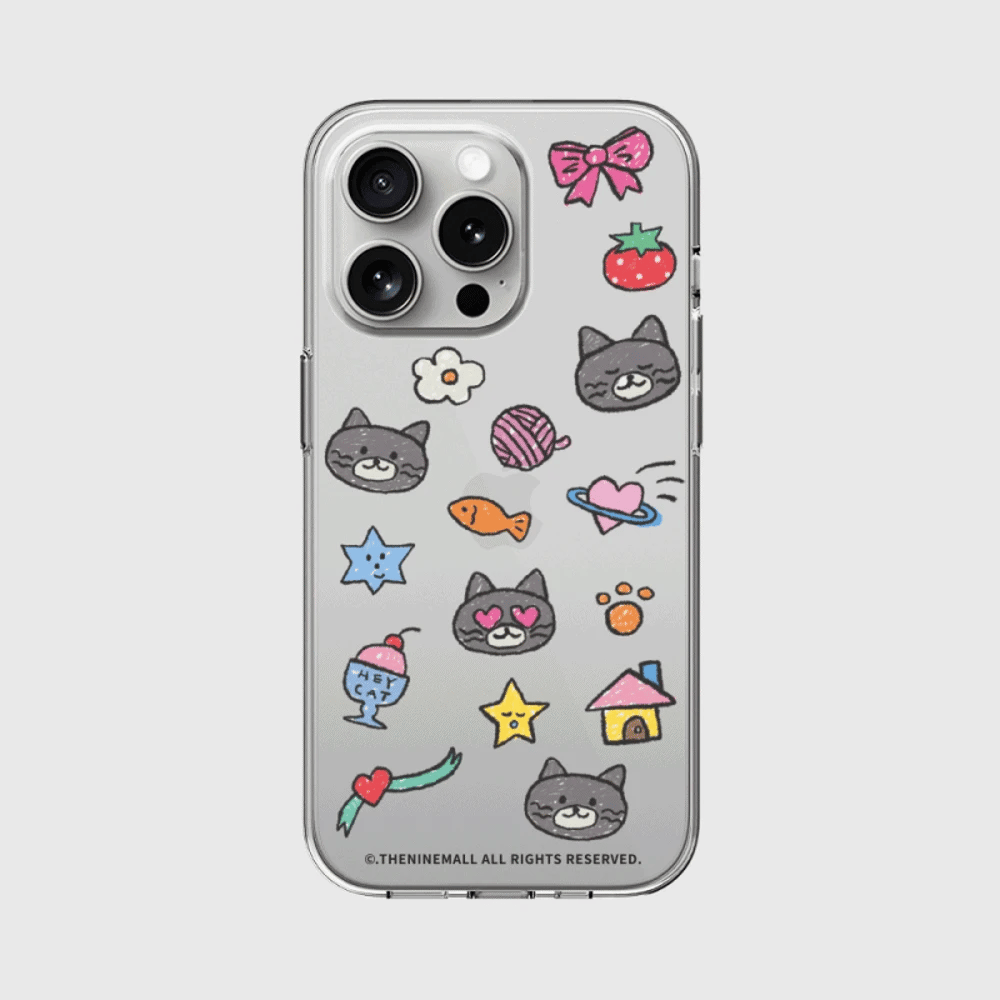 Doodle Hey Cat Pattern Phone Case (Clear 透明殼)