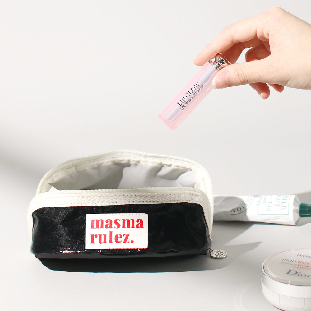 Masmarulez Hapoom Pencil Cosmetic Pouch -Glittery Black, Glittery Sliver