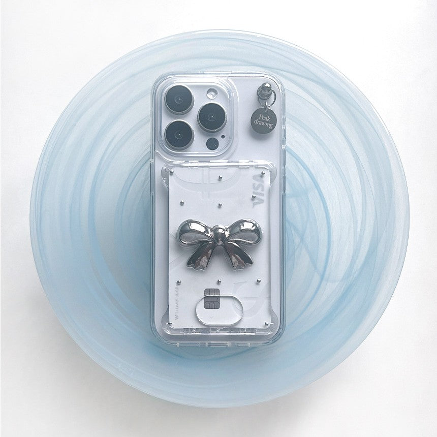 Peakdrawing Big ribbon metal card slot jelly hard case set