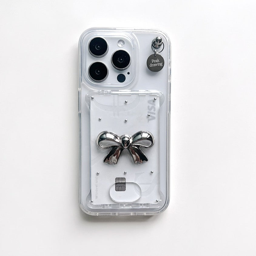 Peakdrawing Big ribbon metal card slot jelly hard case set