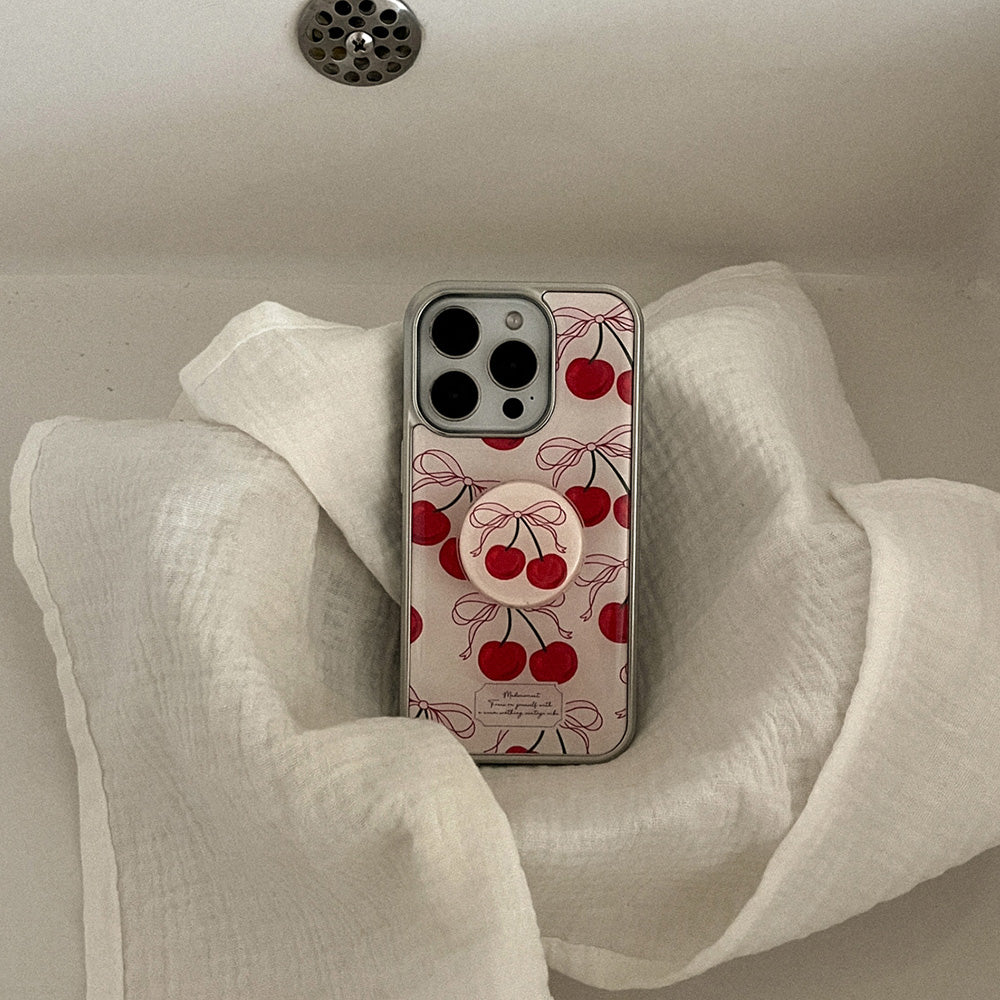 Ribbon Cherry Phone Case (Silver bumper case)