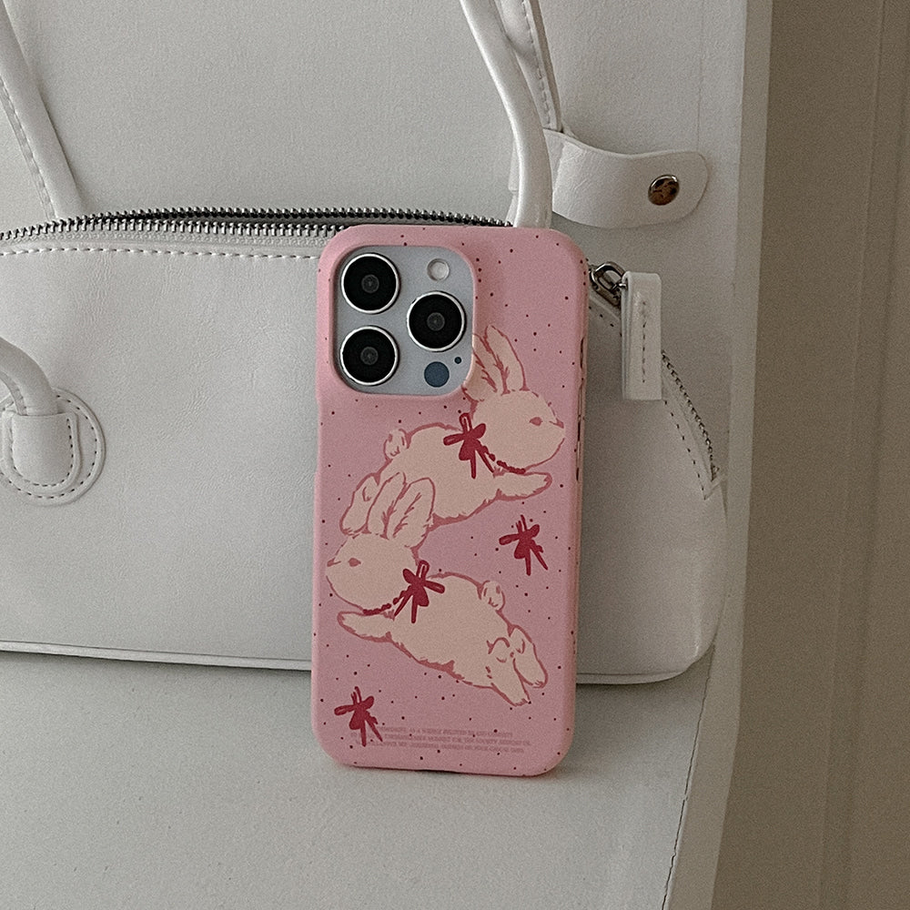 Fuzzy Ribbon Bunny Phone Case (Hard/Card Storage)