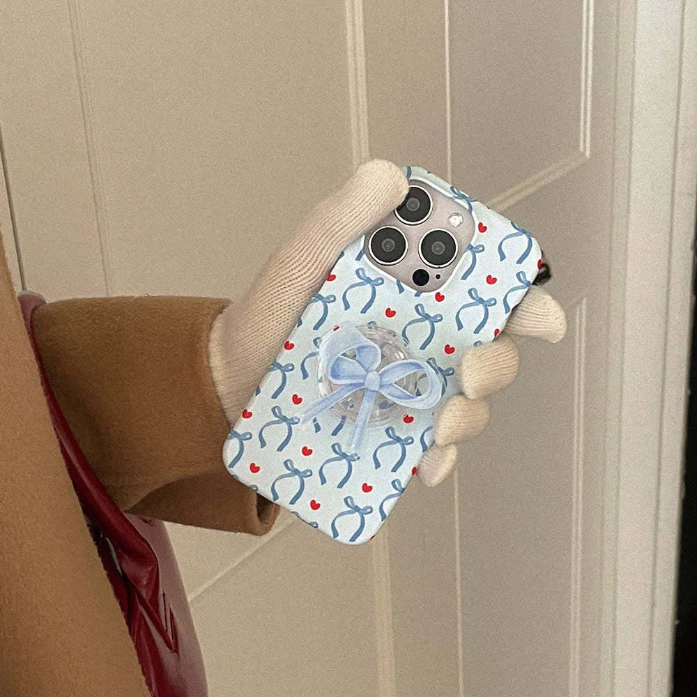 Vintage Blue Ribbon Pattern Phone Case (Hard/Card Storage)(2色)