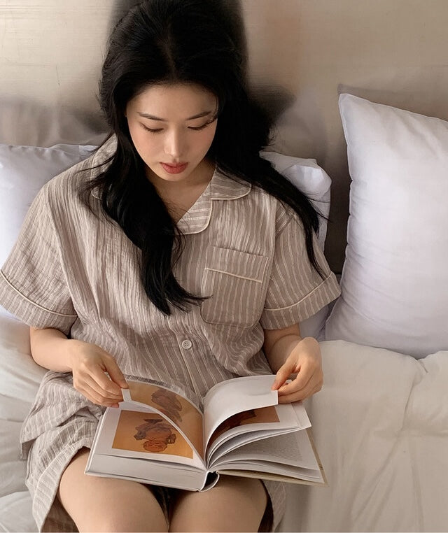 【買2套減$20✨】Juuneedu 7 Days Stripe Cotton Short Sleeves Pajamas (7色) 短袖睡衣