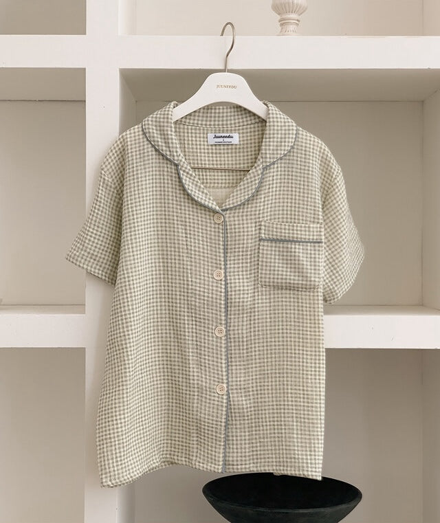 Juuneedu Daisy Check Cotton Short Sleeves Pajamas (3色) 短袖睡衣