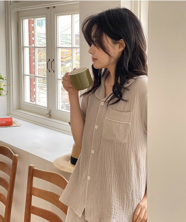 【買2套減$20✨】Juuneedu 7 Days Stripe Cotton Short Sleeves Pajamas (7色) 短袖睡衣