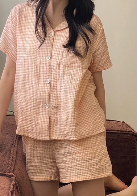 Juuneedu Daisy Check Cotton Short Sleeves Pajamas (3色) 短袖睡衣