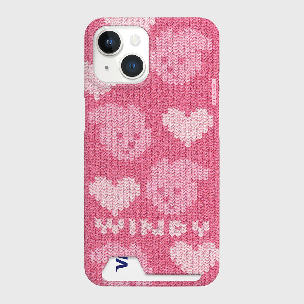 Pink Heart Knit Windy Phone Case (Hard/Card Storage)