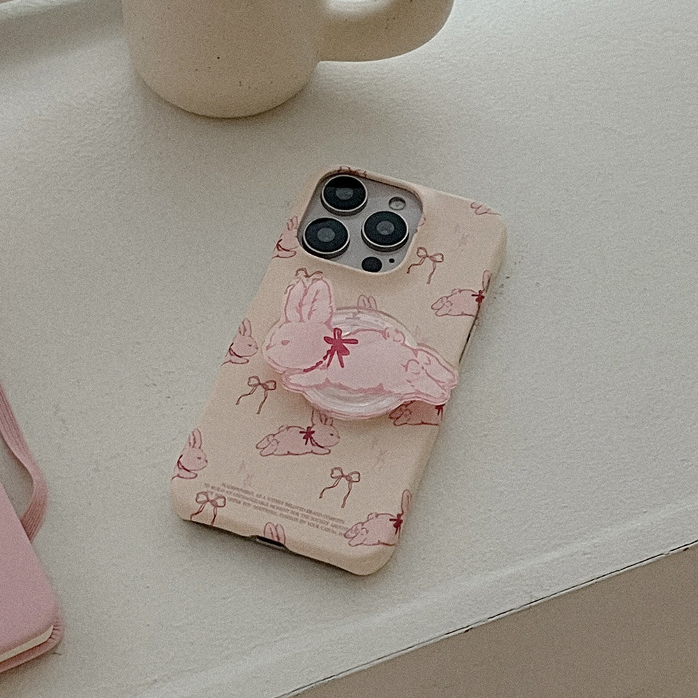 Fuzzy Ribbon Bunny Phone Case (Hard/Card Storage)