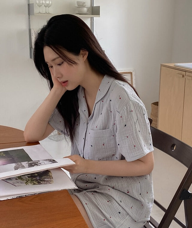 Juuneedu Cherry Cotton Short Sleeves Pajamas (3色) 短袖睡衣