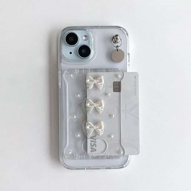 Peakdrawing Mini lovely ribbon card slot jelly hard case set