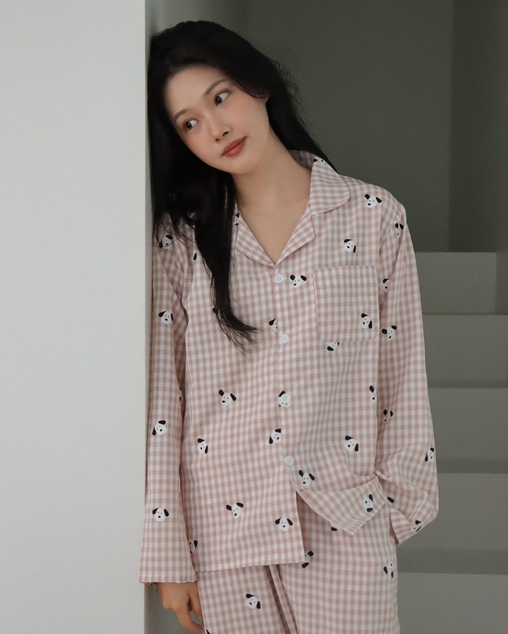 Juuneedu Puppy Gingham Check Long Sleeves Pajamas (3色) 長袖睡衣
