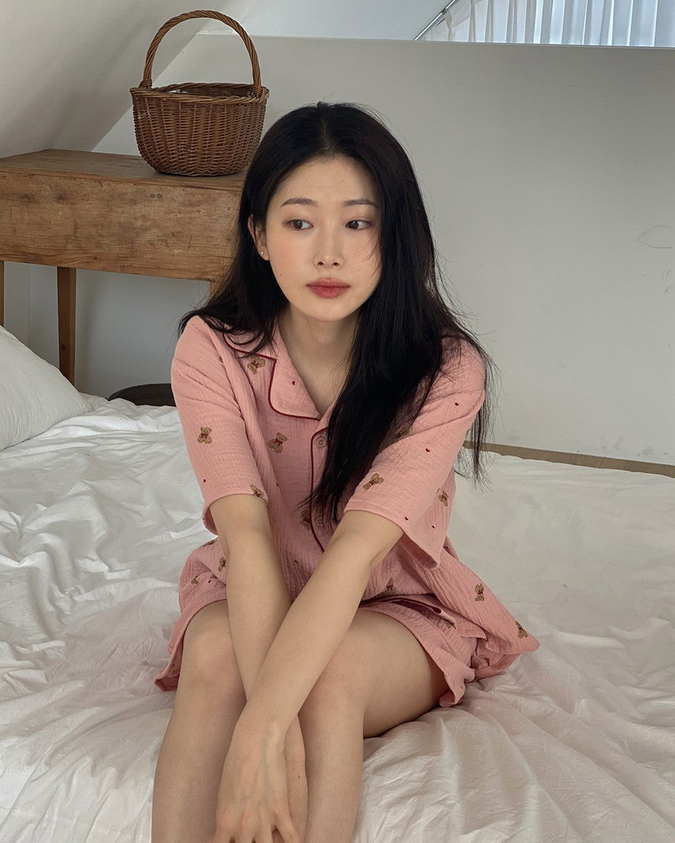 Juuneedu Mandy Bear Cotton Short Sleeves Pajamas (3色) 短袖睡衣
