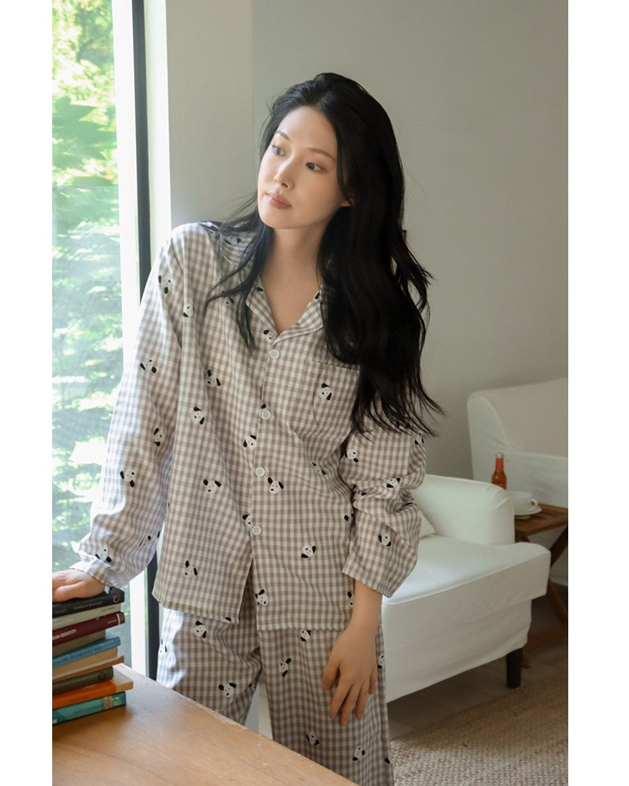 Juuneedu Puppy Gingham Check Long Sleeves Pajamas (3色) 長袖睡衣