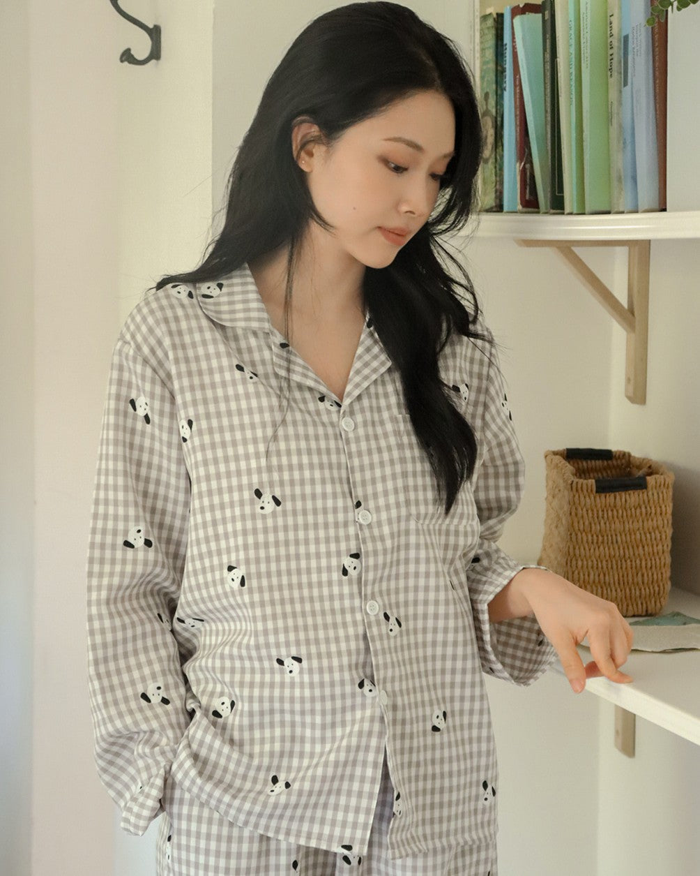 Juuneedu Puppy Gingham Check Long Sleeves Pajamas (3色) 長袖睡衣