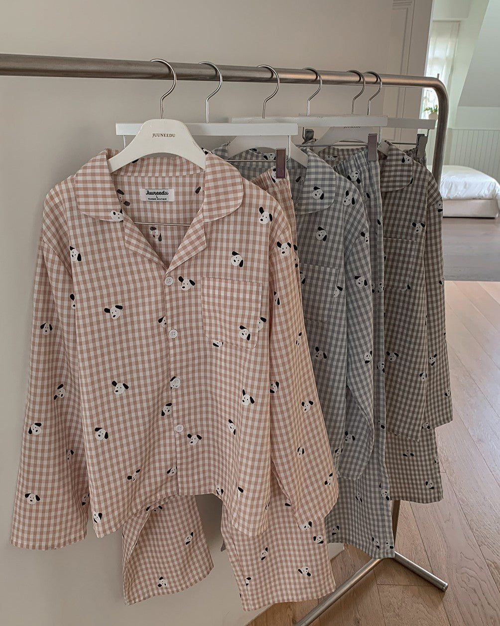 Juuneedu Puppy Gingham Check Long Sleeves Pajamas (3色) 長袖睡衣
