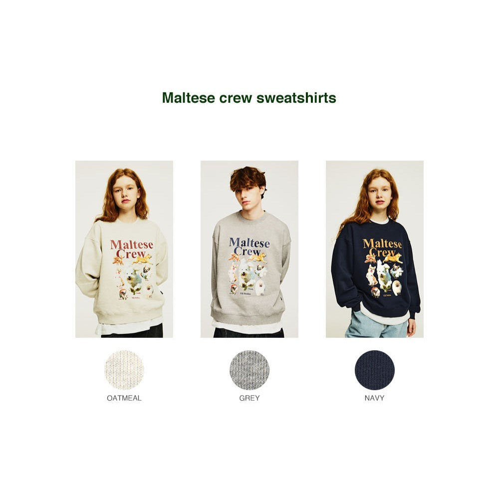 【LE SSERAFIM 金采源同款】Wai Kei Maltese Crew Sweatshirts (Grey/Navy)