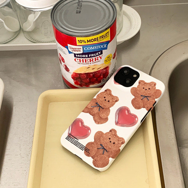 Pattern Ribbon Teddy Gummy Phone Case (Hard 普通硬殼)