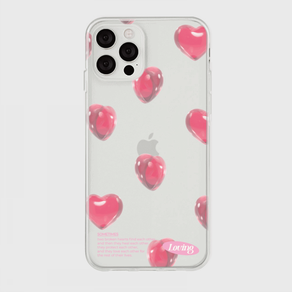 Clear Heart Pattern Phone Case (Clear/Tank Clear 透明/透明Tank款) (3色)